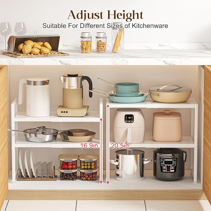 2-Tier Expandable Kitchen Storage Shelf, 150LBS Heavy Duty Metal Shelving Units