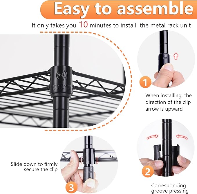 BestOffice | 5-Tier Wire Storage Shelves | 17x12x48 | Black | - Image 4