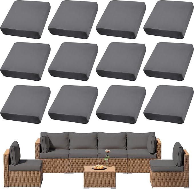 12Pcs Outdoor Cushion Covers, Patio Cushion Covers, Stretch Elastic Slipcovers by dreahoteztil