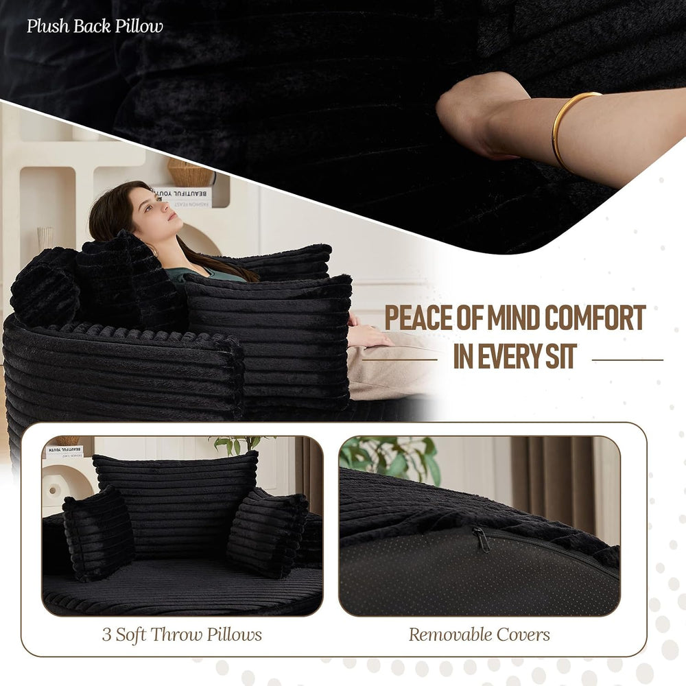 Oversized Round Chair Lounge Chaise Indoor, 50'' Single Sofa Black