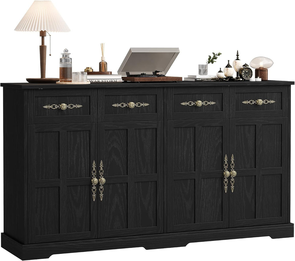 Garvee 60" W Sideboard Buffet Cabinet with Storage, Kitchen Cabinet, Black