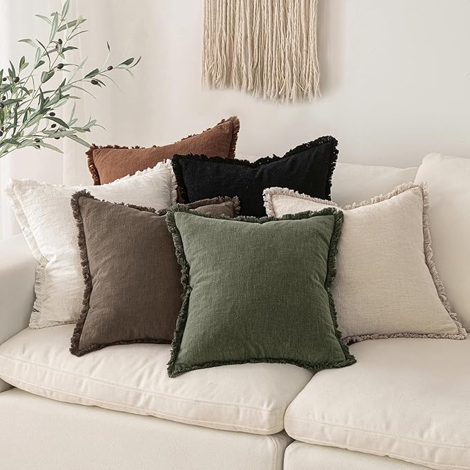 MIULEE Decorative Throw Pillow Covers Neutral Linen Fringe Throw Pillows Euro - Image 5