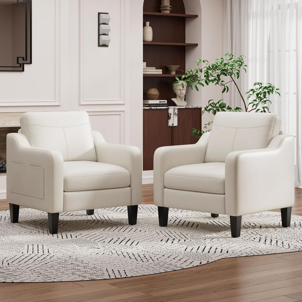 MALOL PU Leather Accent Chair Set of 2, Mid-Century Modern Living Room Armcha...