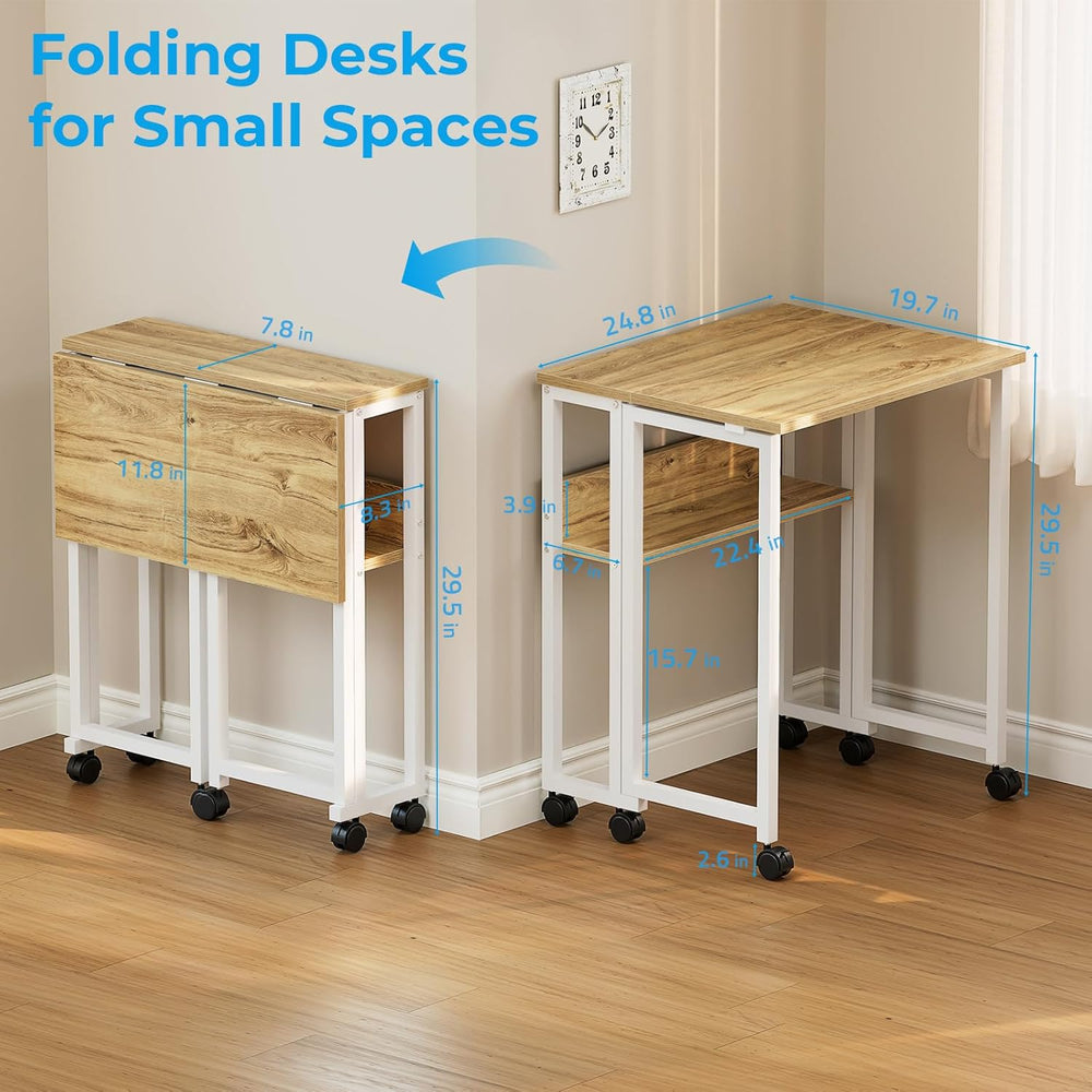 GreenForest Folding Desk with Wheels, 24.8 Inch Compact Rolling Computer Tabl...