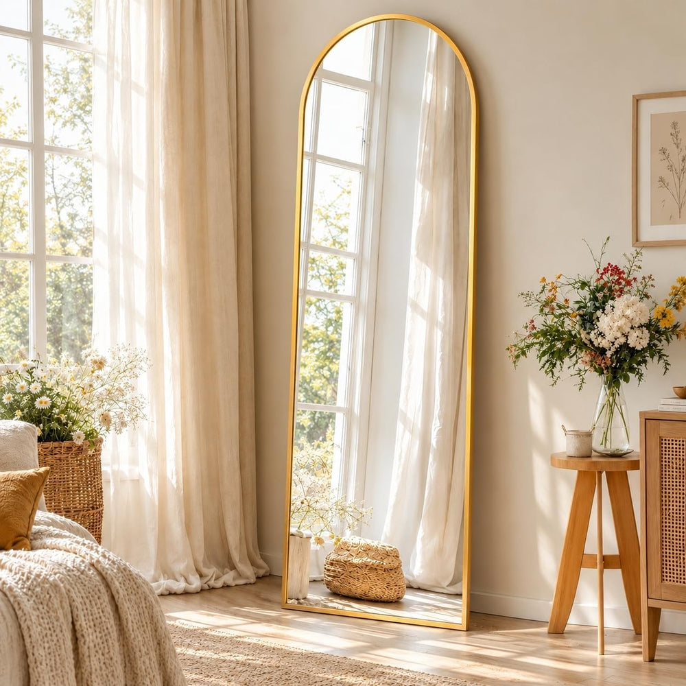 56"x15" Arched Full Length Mirror with Stand,Full Body Floor Mirror