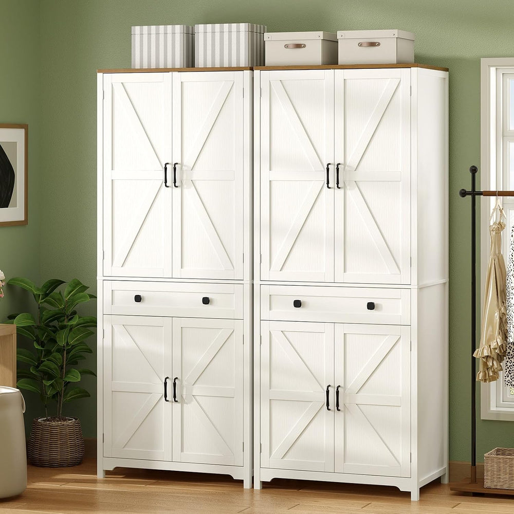 VINGLI Farmhouse Armoire Wardrobe Closet with 4 Doors and 1 Drawer, White