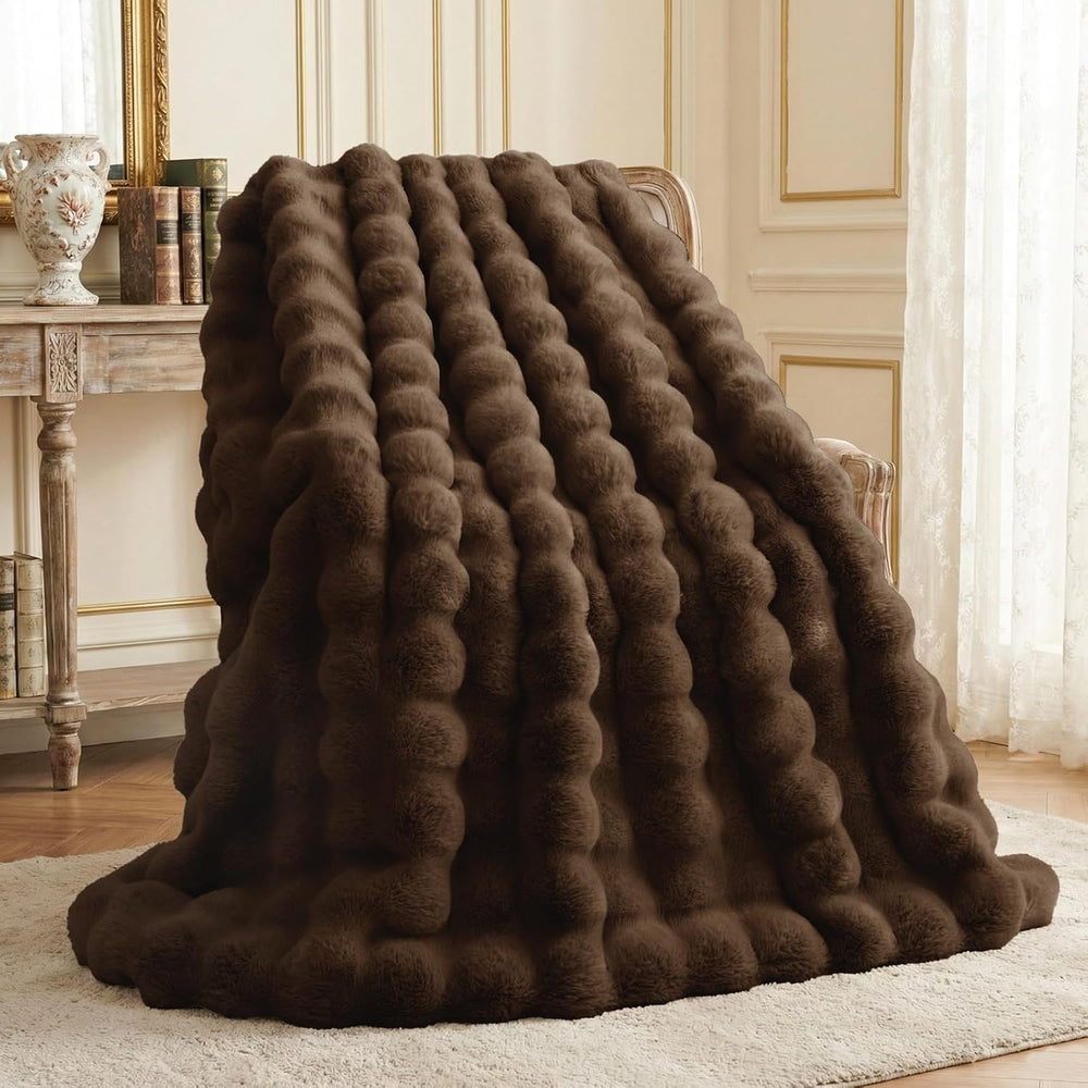 L'AGRATY Faux Rabbit Fur Throw Blanket for Couch, 60'' x 80'&...