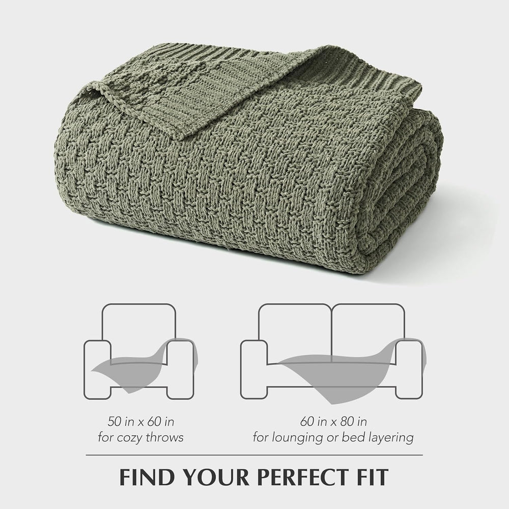 EVERGRACEHOME Chunky Chenille Knit Throw Blanket, Dried Thyme Green, 60x80