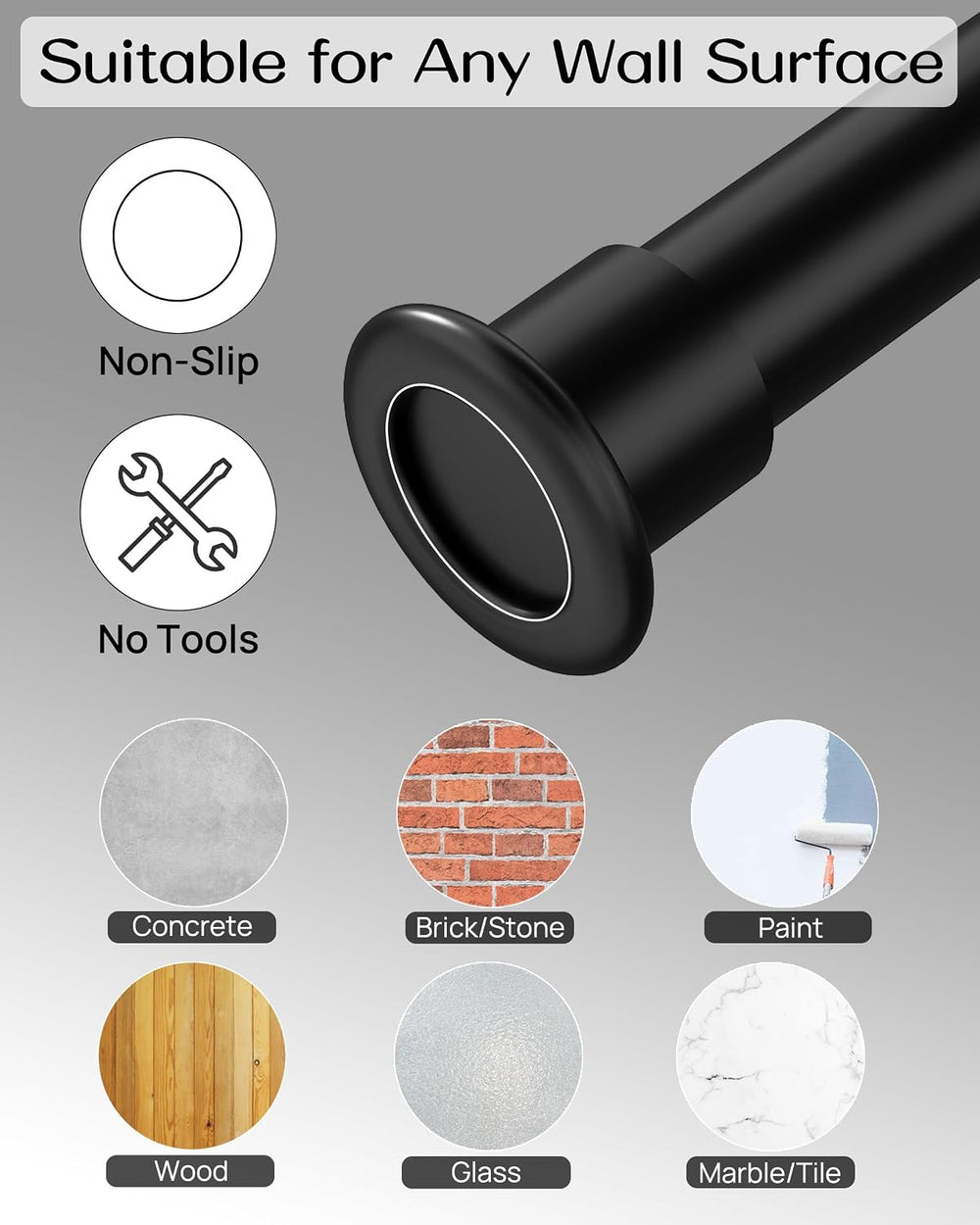 Tension Curtain Rod by EZFurni, 42-123 in, Curtain Rods No Drilling