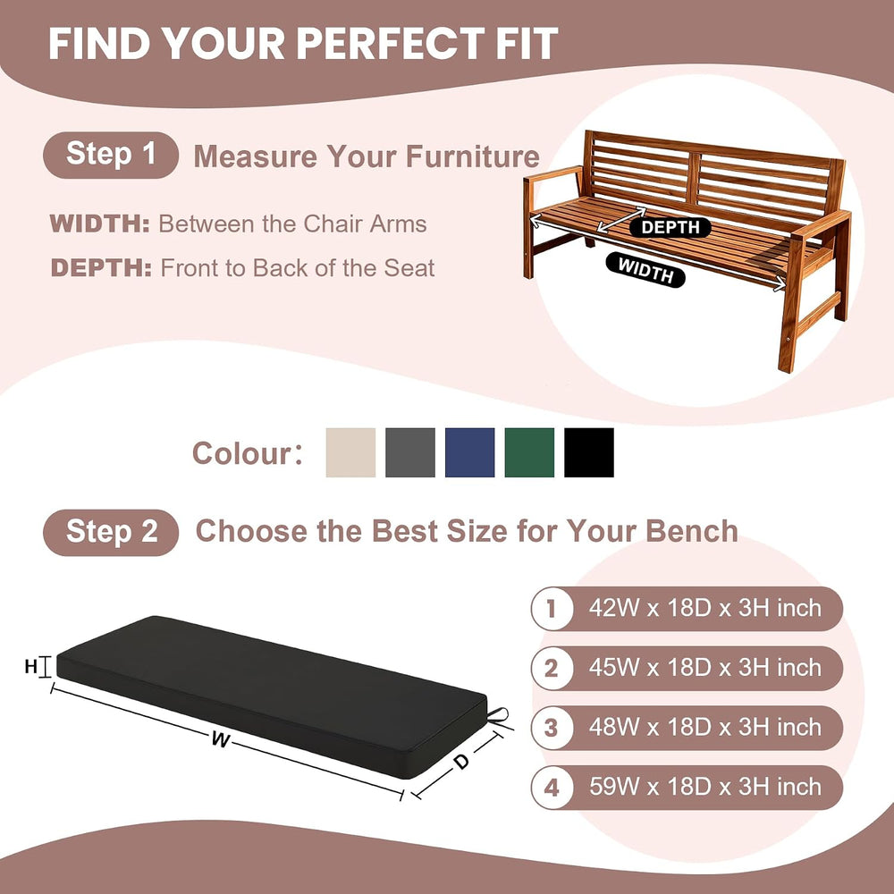 Outdoor Bench Cushions for Outdoor Furniture, 48x18 Inch, Waterproof Patio Fu...