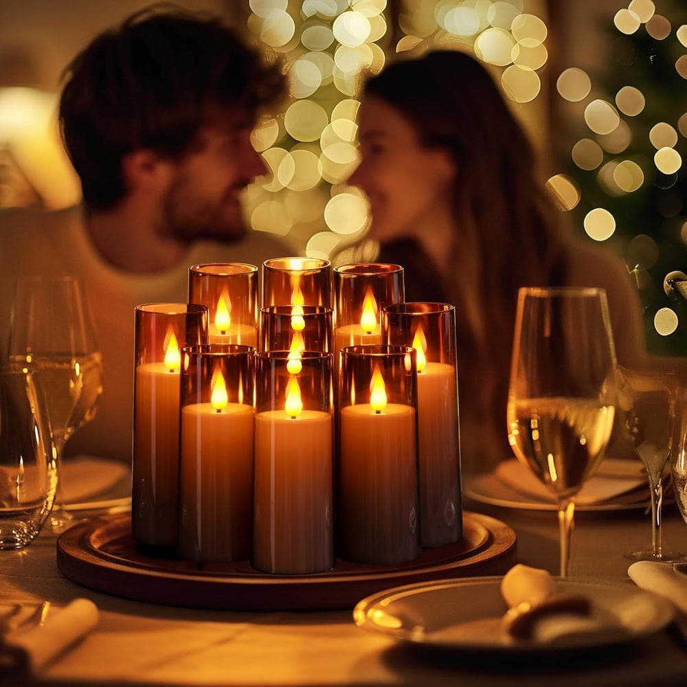 Amagic Grey Flameless Candles 9 Set, Battery Operated Halloween Candles