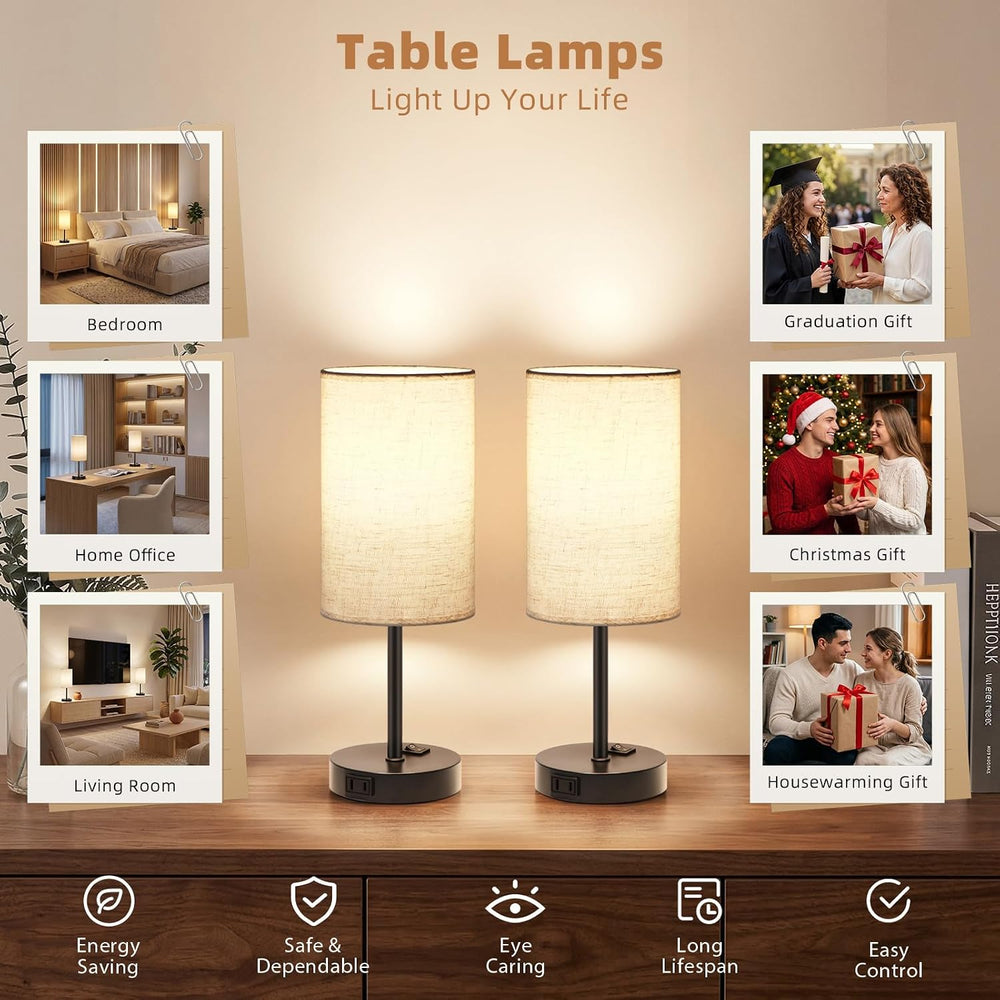 ZJOJO Table Lamp Set of 2, 13.8" Bedside Small Lamp for Bedroom Nightstand