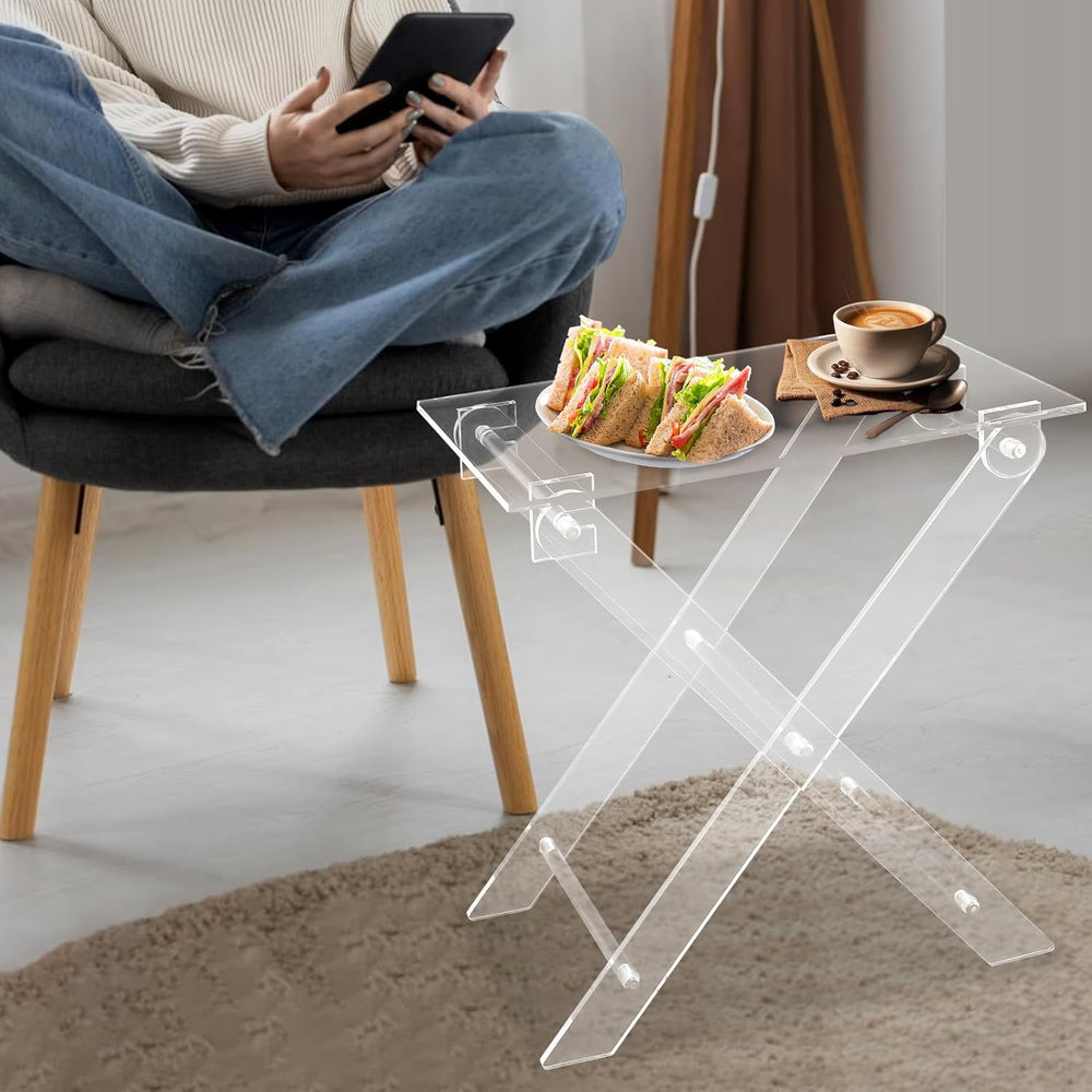Acrylic Side Table, Folding Tv Tray Table Freestanding Foldable Tv Tray Table...
