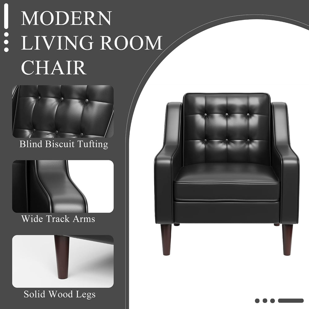 FiveWillowise PU Leather Accent Chair, Mid Century Modern Arm Chair for Livin...