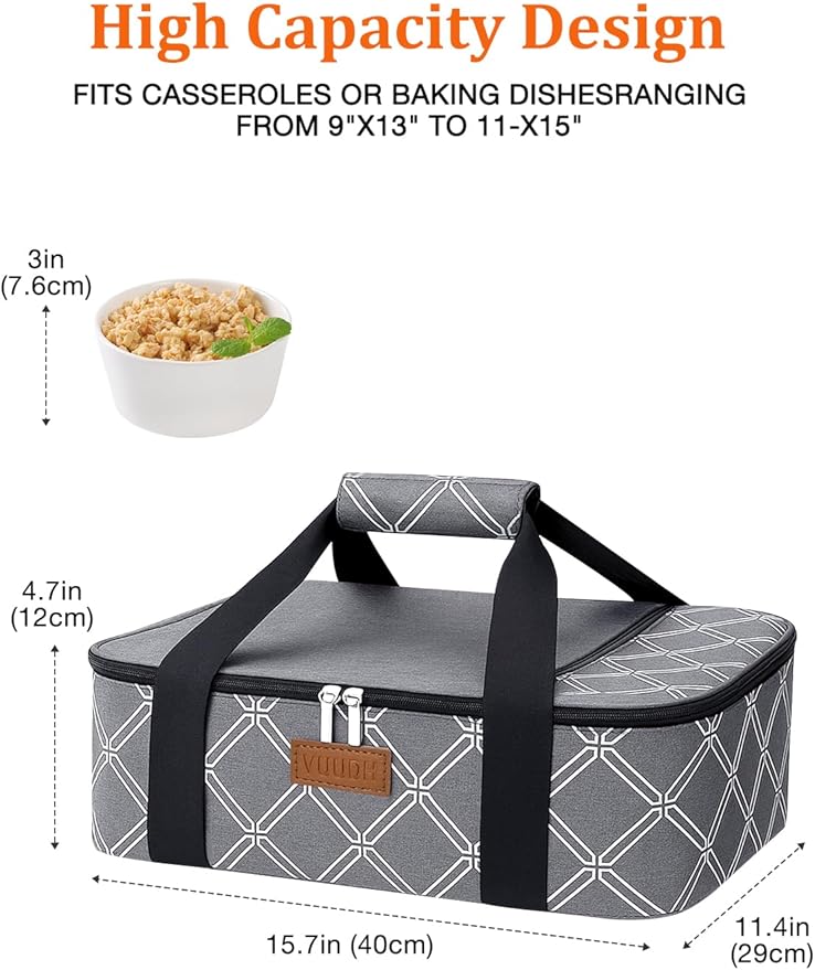 Casserole Carrier Bag, Single Insulated Food Bag, Hot Cold Lasagna Holder Tote - Image 3