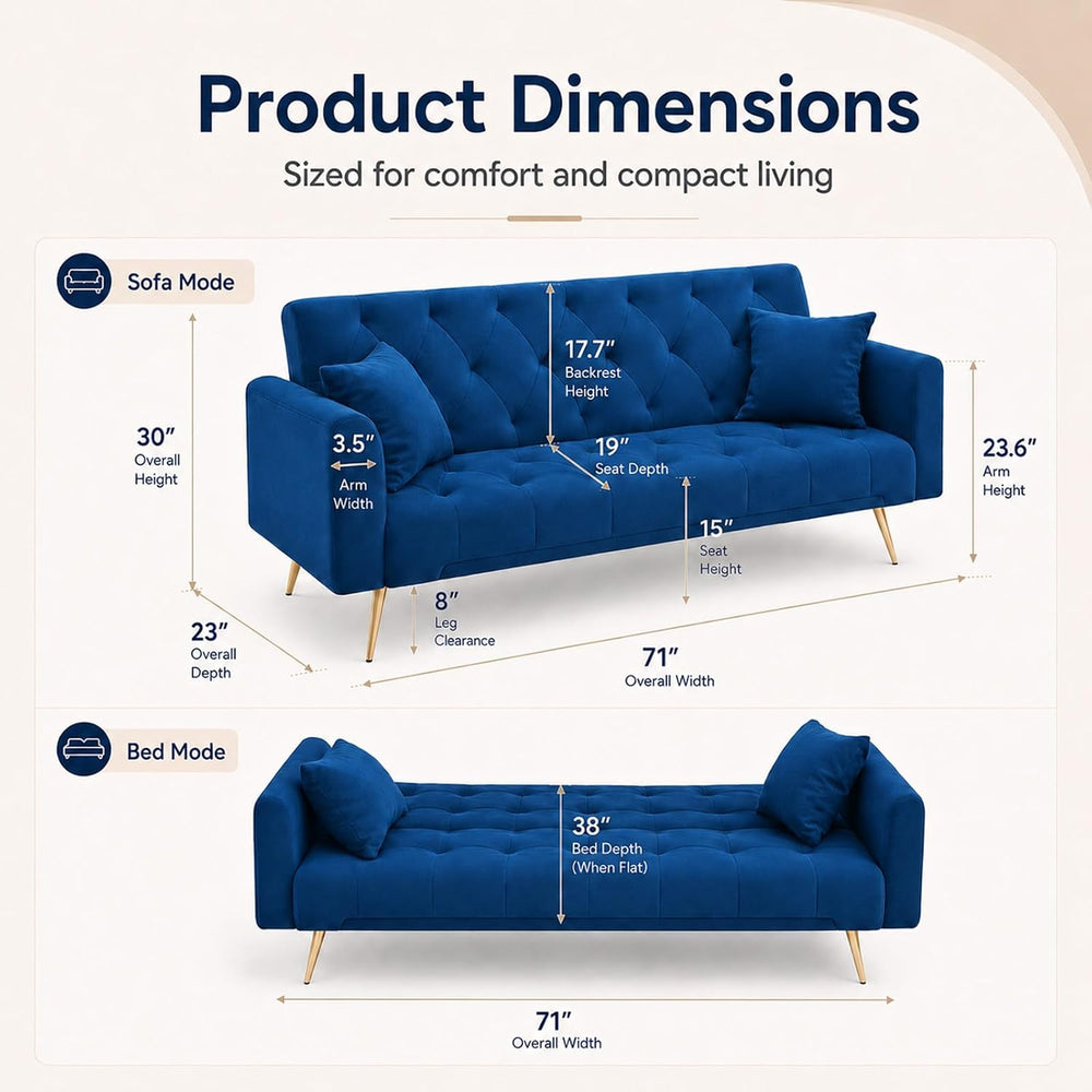 Majnesvon 71" Convertible Folding Sleeper Sofa Couch,Modern Velvet Loves...