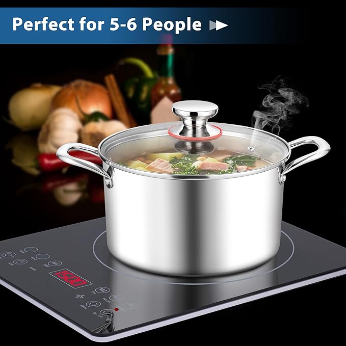 E-far 6 Quart Stock Pot, Tri-Ply Stainless Steel Cooking Pot