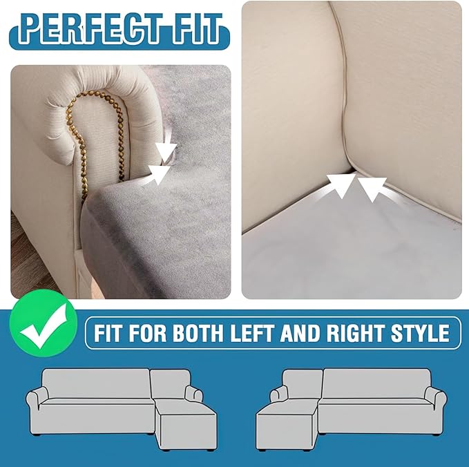 Couch Cover 6-Piece Elastic Velvet Couch Cushion Covers & Chaise Slipcovers - Image 7
