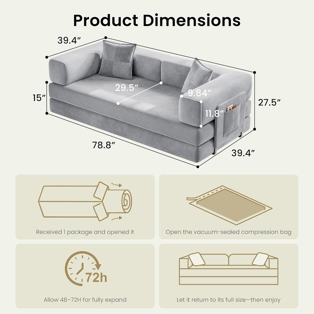 78.8" Convertible Futon Sofa Bed, Boneless Couch for Living Room