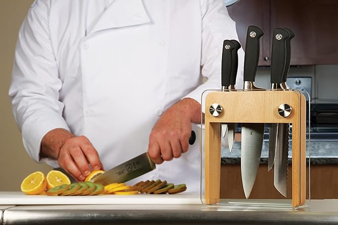 Mercer Culinary M20050 Genesis 6-Piece Wood / Glass Knife Block Set - Image 13