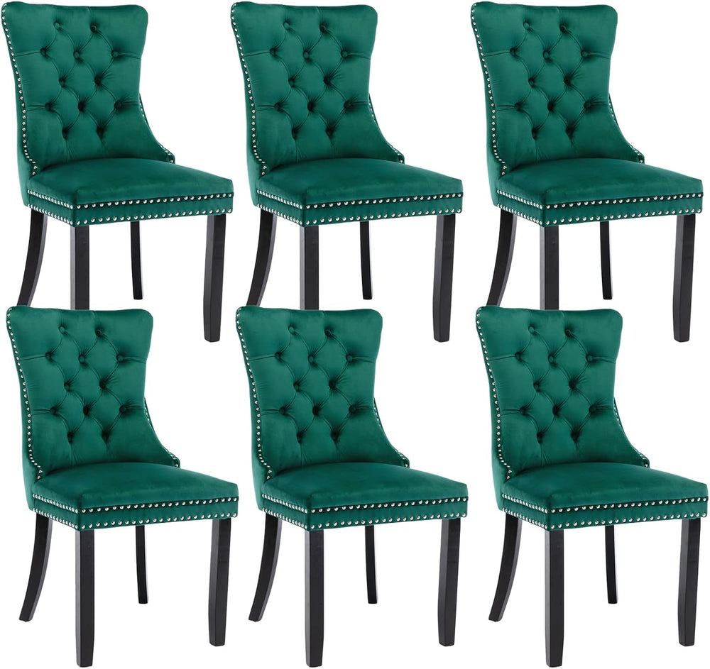 Green Velvet Dining Chairs Set of 6, Upholstered Dining Room Chairs with Back...