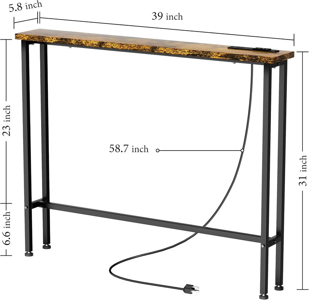 39" Sofa Table Narrow Long with Power Outlets & 2 USB Ports