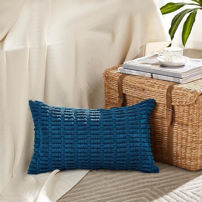 Fancy Homi 4 Packs Teal Lumbar Decorative Throw Pillow Covers 12x20 Inch - Image 2