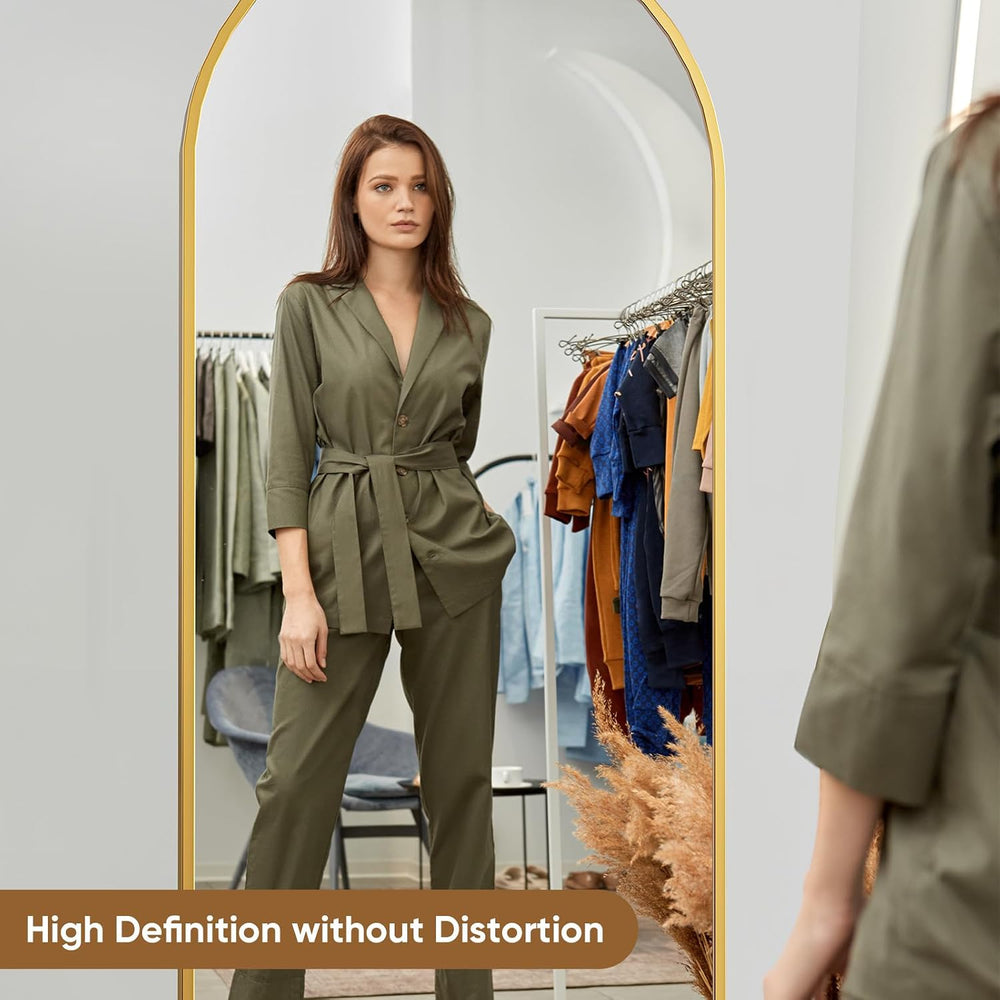Alpen Gold Arched Full Length Mirror, X-Large 64x21 Floor Mirror with Stand