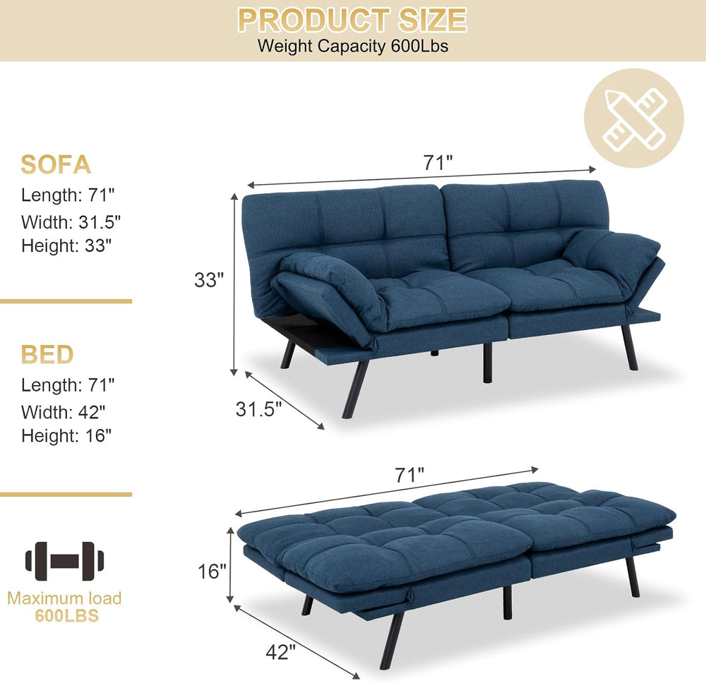 MUUEGM Futon Convertible Sofa Bed, Memory Foam Sleeper Couch,Modern Loveseat ...