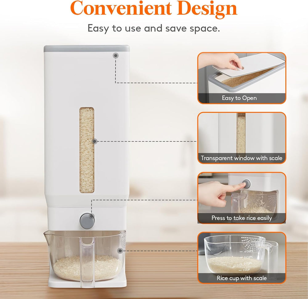 Lifewit Rice Container 27 Lbs, One-Press Dispenser with Measuring Cup