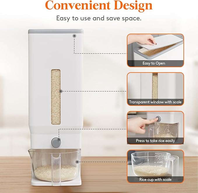 Lifewit Rice Dispenser 25 Lbs, Rice Storage Container Sealed Moisture Proof - Image 4
