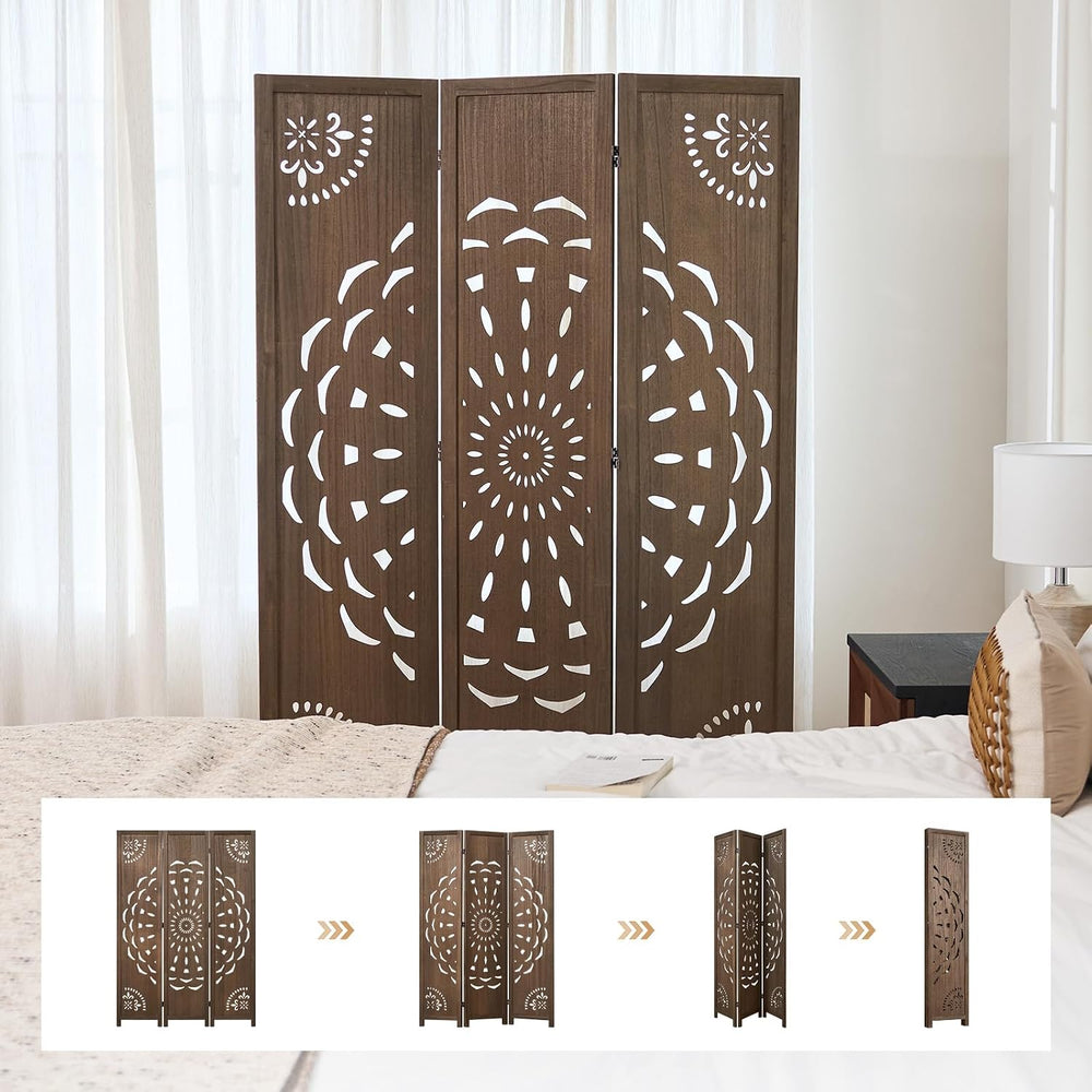 66.9Inch Wooden Room Partition - 3 Panels Boho-Styled Space Room Divider for ...