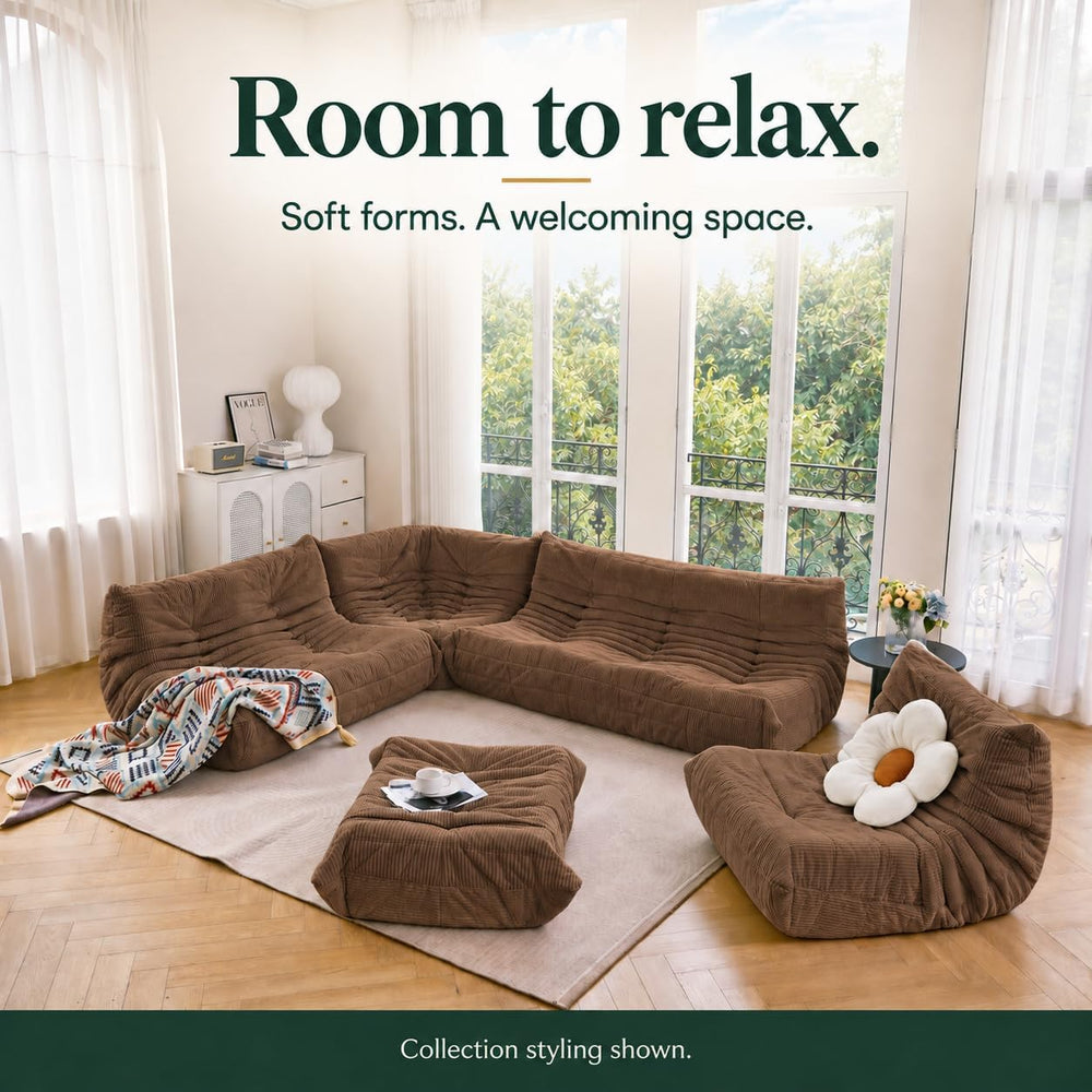 N&V Fireside 3-Seater Sofa, Armless Corduroy Floor Couch, Brown Sugar