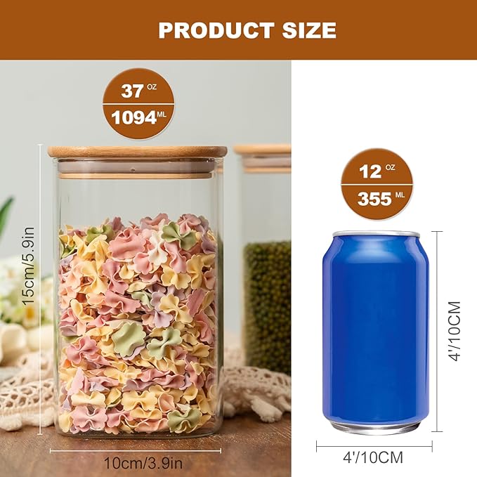 Glass Food Storage Jars 37 oz Set of 6, Glass Storage Containers Clear Glass - Image 6