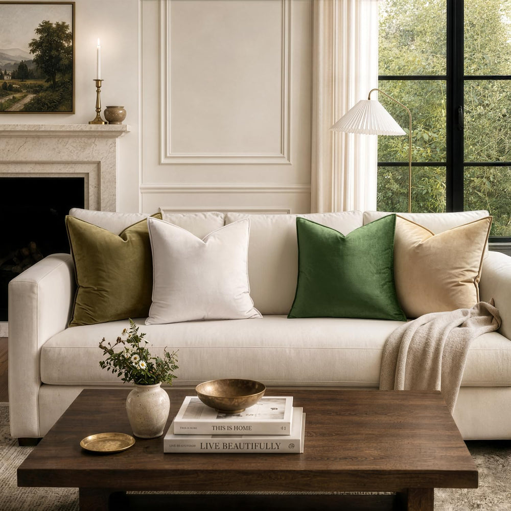 MIULEE Decorative Olive Green Velvet Euro Sham Throw Pillow Covers 24x24 in