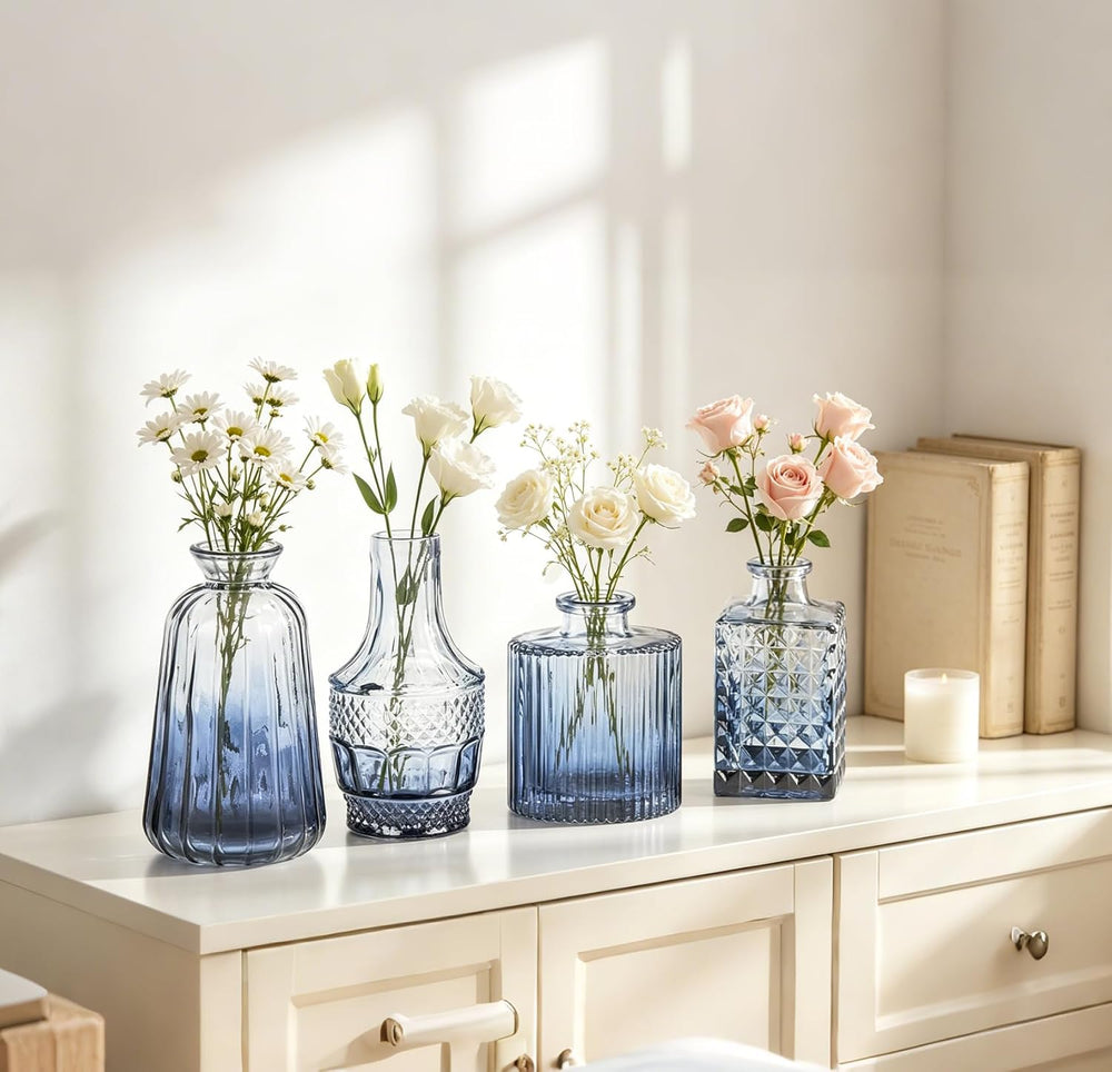 Fixwal 36 Blue Bud Vases Glass Bud Vase Set of 36, Small Vases for Flowers