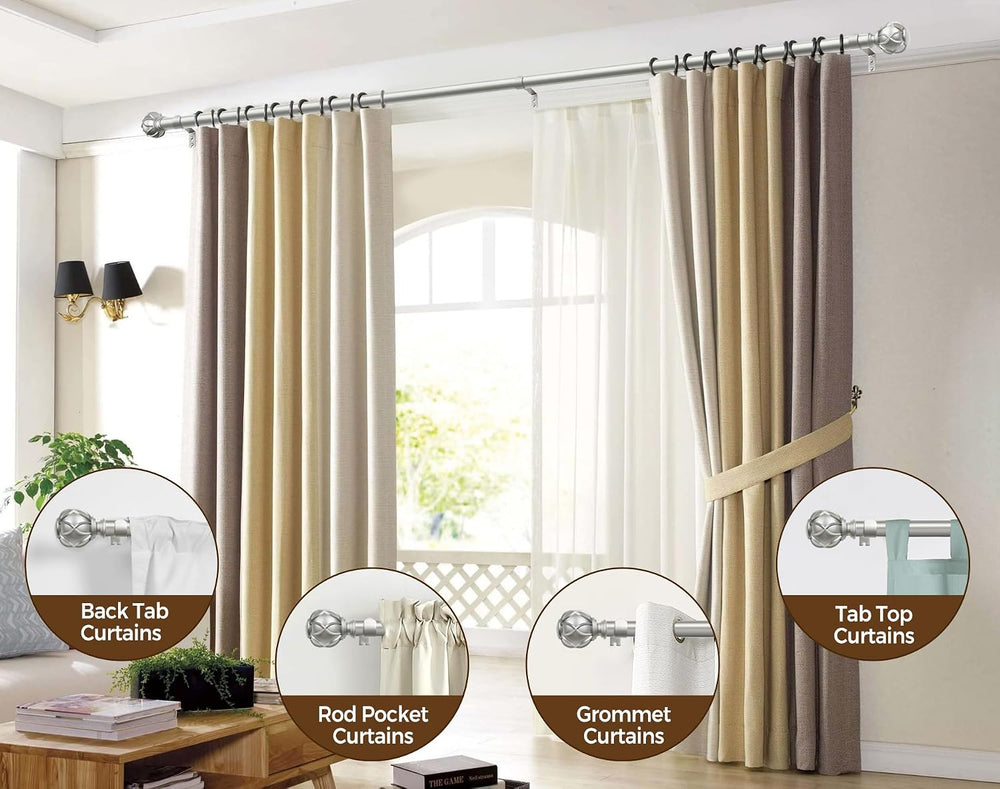 KAMANINA Silver Curtain Rods for Windows 72 to 144 Inch, Long Heavy Duty