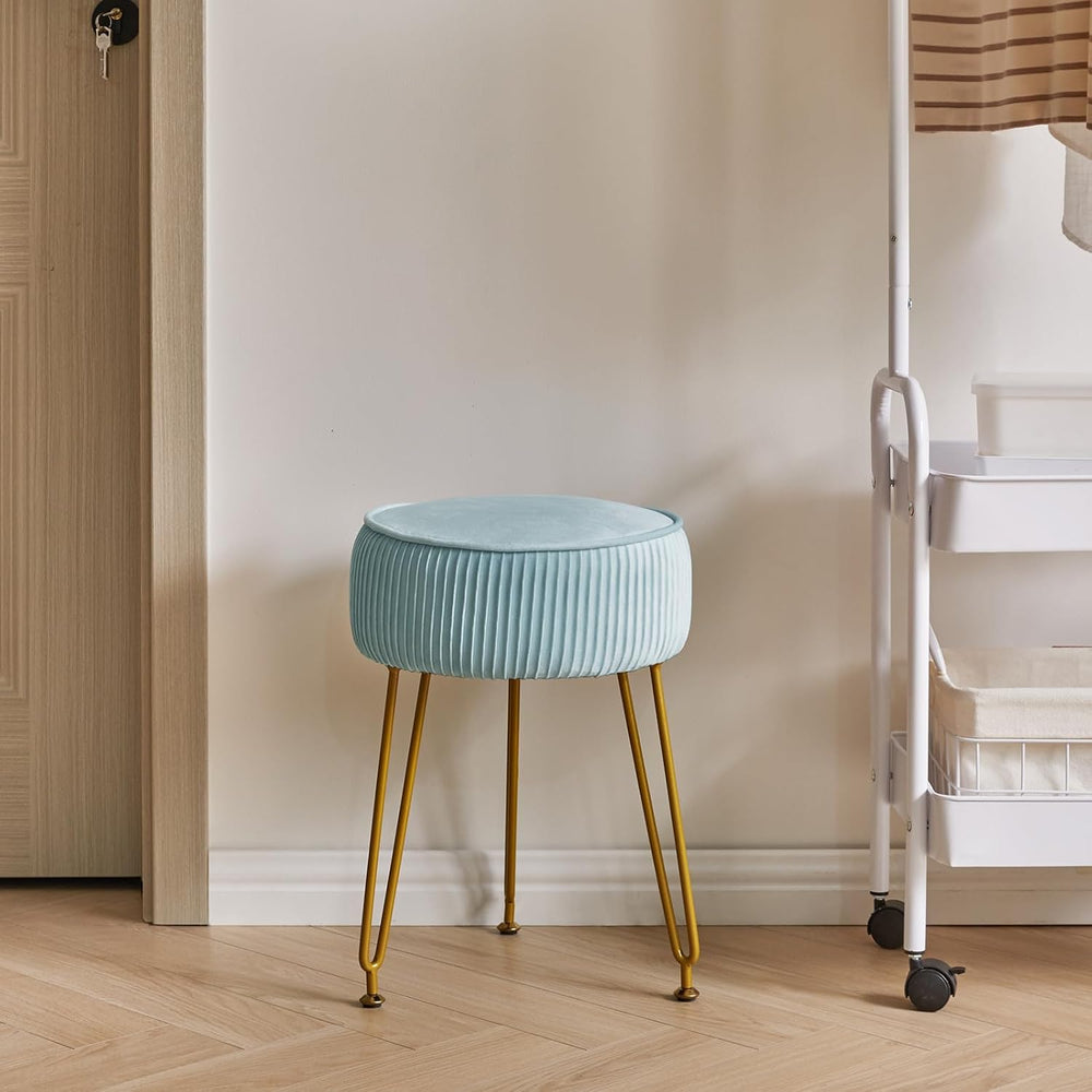 IBUYKE Makeup Vanity Stool, Velvet Round Footrest Ottoman, Blue LG-30H