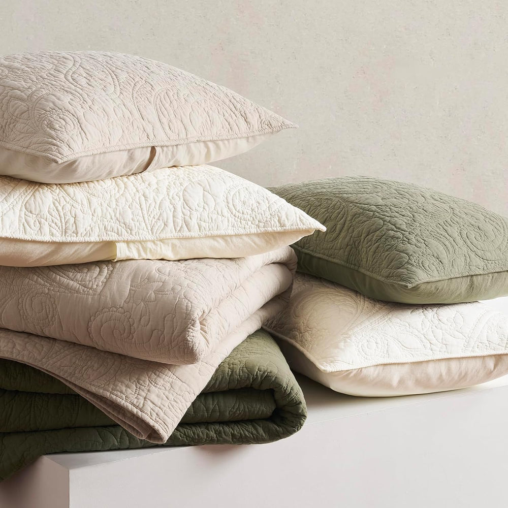 EVERGRACEHOME 100% Cotton Paisley Quilt Set, King Size, Olive Green