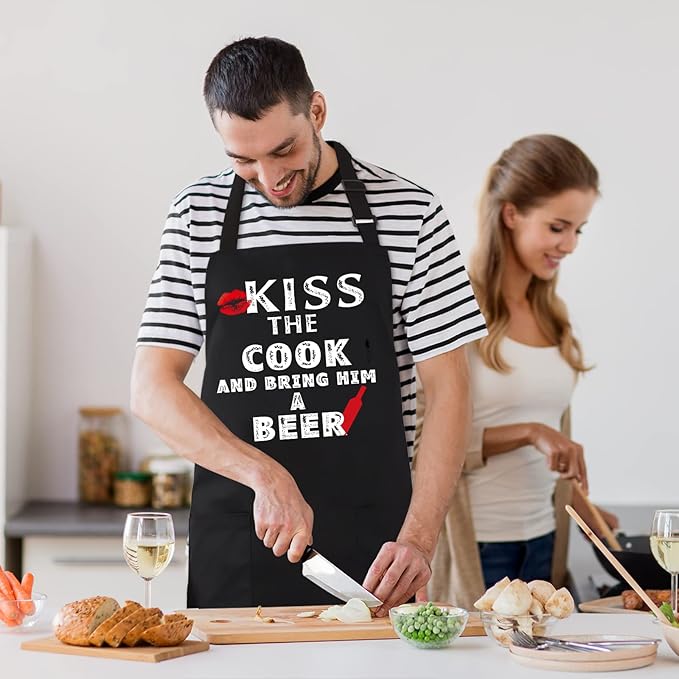 Grilling Apron - KISS THE COOK AND BRING HIM A BEER - Funny BBQ Aprons - Image 7