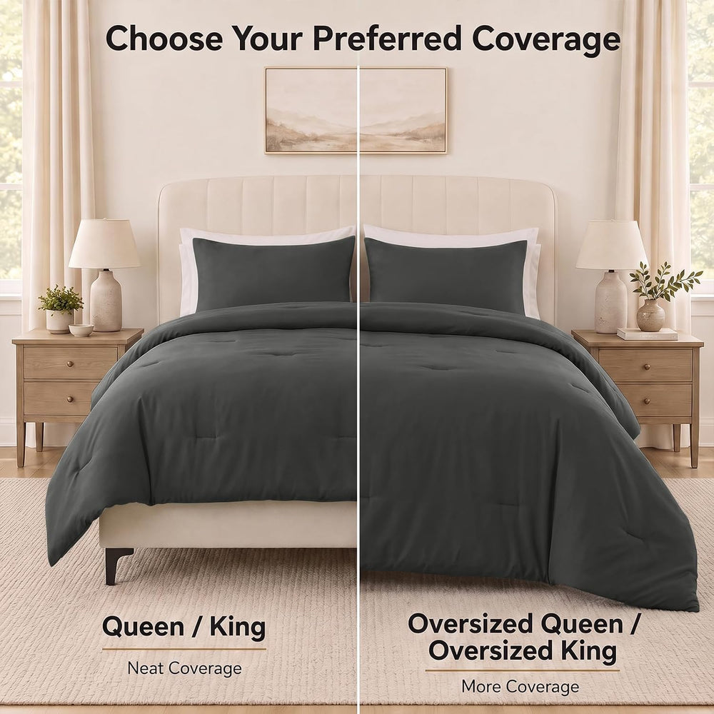 CozyLux Full Comforter Set, 3 Pieces Down Alternative Bedding, Dark Grey