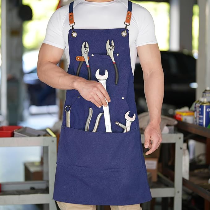 Aoomzoon Canvas Aprons for Men Chef Apron, Work Apron - 16oz Heavy Duty Cross - Image 6