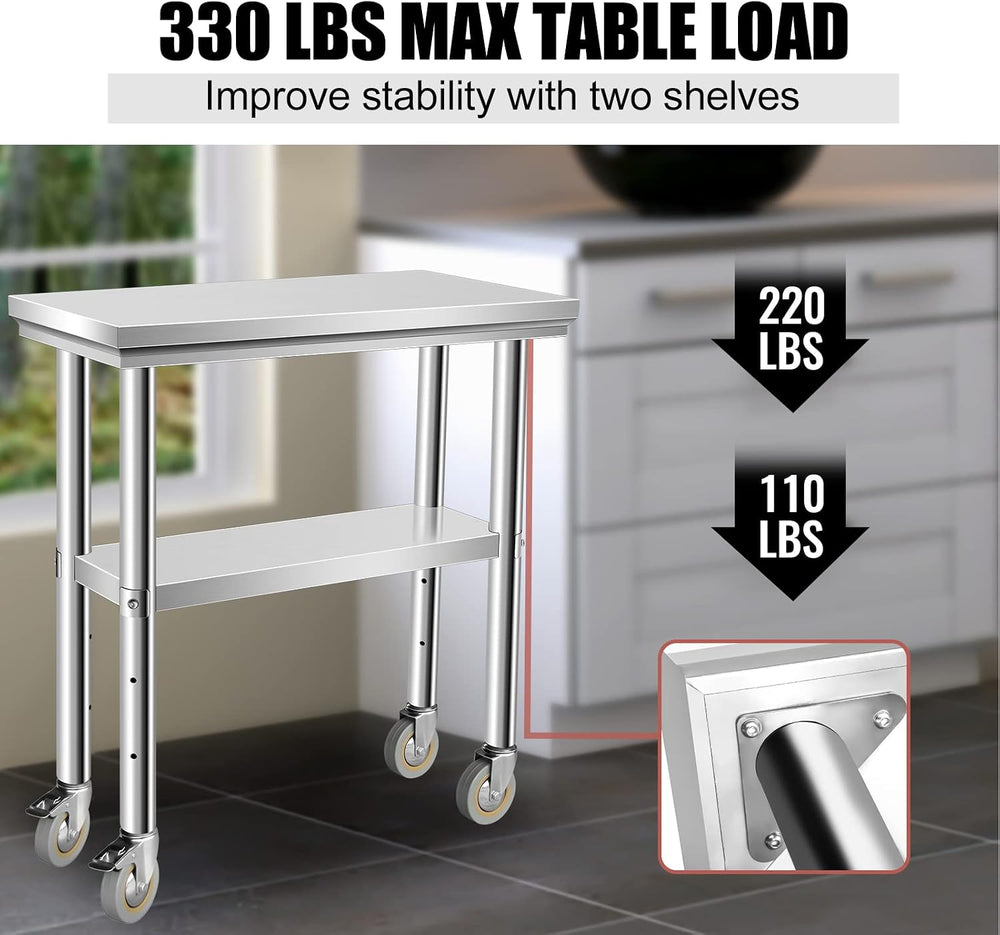 Stainless Steel Table for Prep & Work 30 x 12 Inches with Caster Wheels, ...