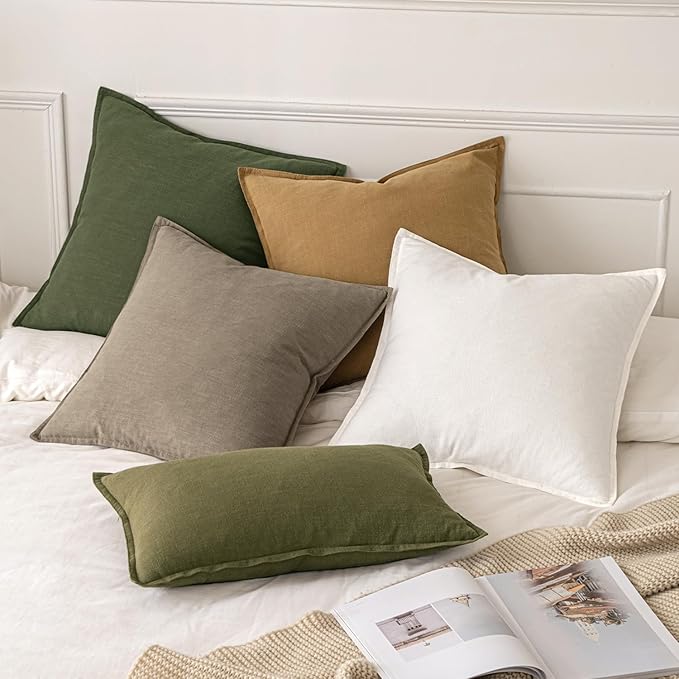 MIULEE Decorative Linen Pillow Covers 18x18 Inch Tan TaupeBoho Farmhouse - Image 6
