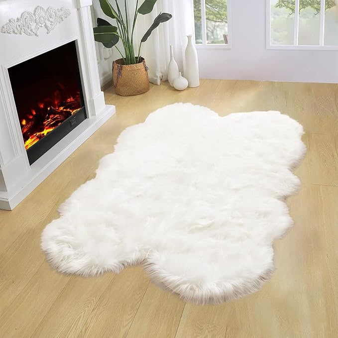 Latepis Sheepskin Rug 4X6 White Faux Fur Rug - Image 4