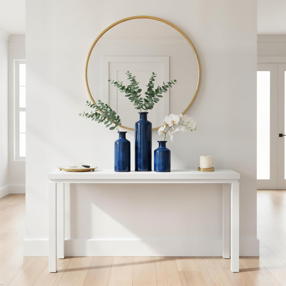Mowtanco Blue Ceramic Vases Home Decor, 3 Small Modern Farmhouse Vases