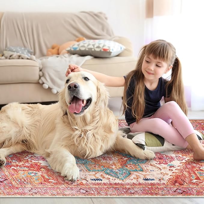 Yamaziot Washable Area Rug for Bedroom, 3x5 Non-Slip Boho Vintage Living Room - Image 7