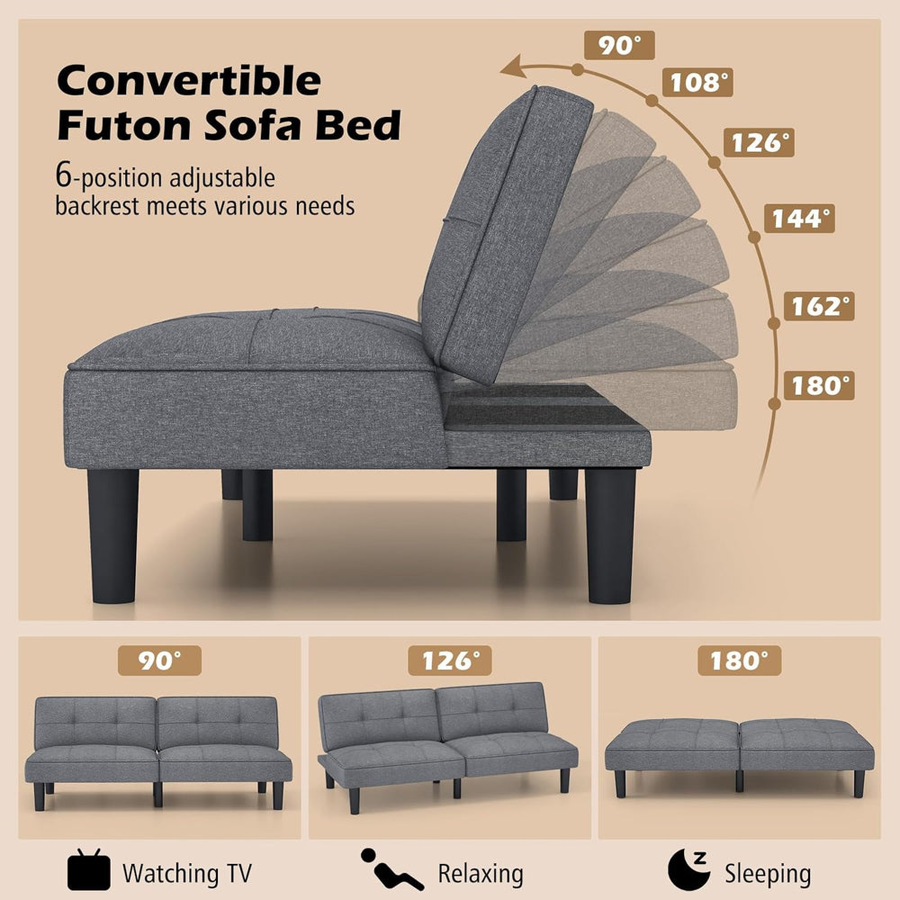 KOMFOTT Convertible Futon Sofa Bed, Upholstered Folding Linen Sleeper Couch w...