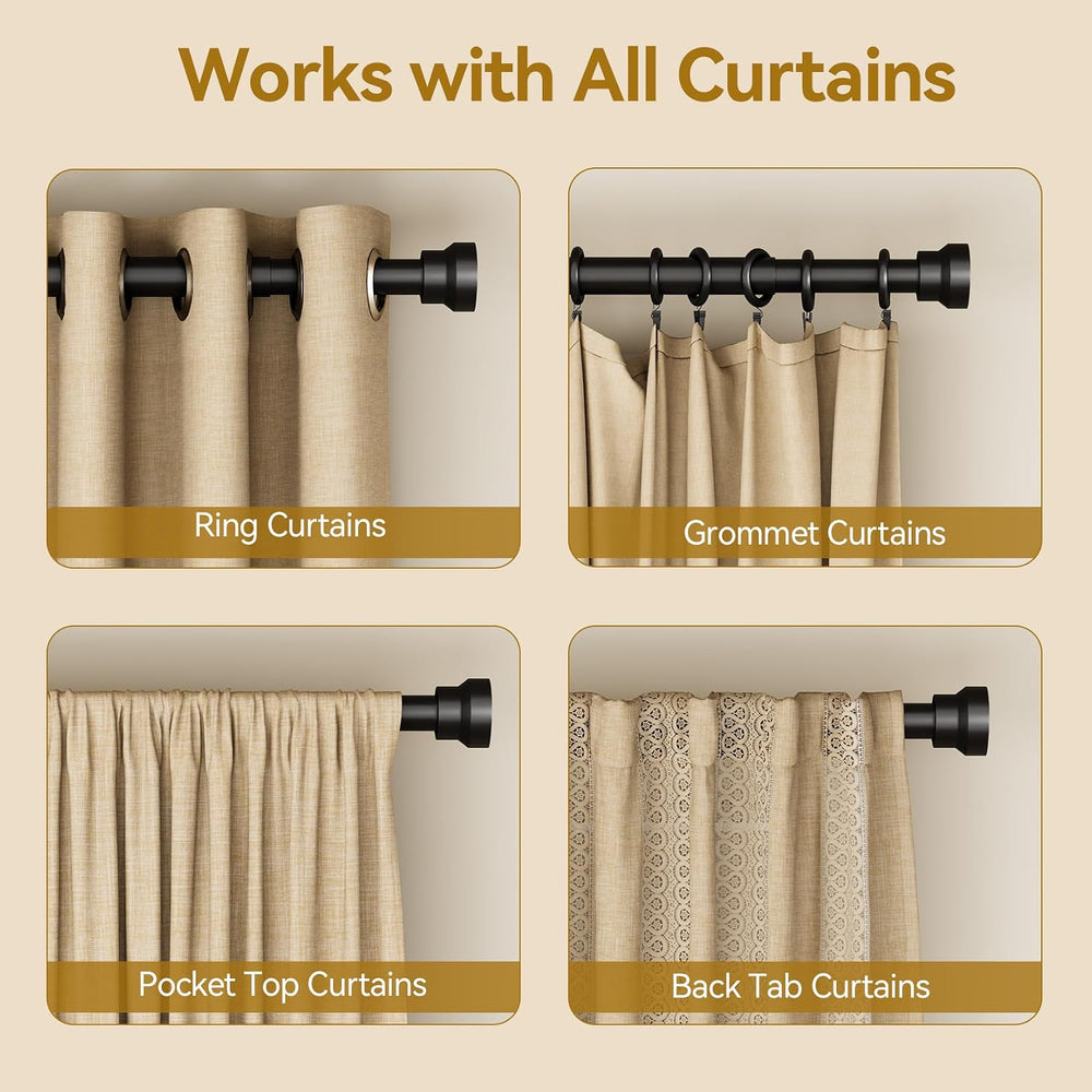 YaFex Curtain Rods 2 Pack 32-84 Inch, Heavy Duty 1 Inch Curtain Rod, Black Lo...