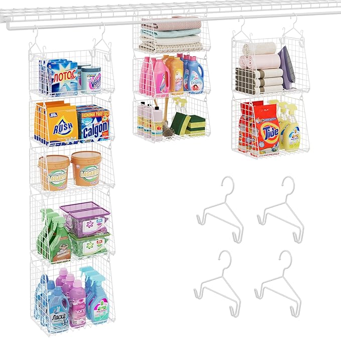 Sonyabecca 5-Tier Hanging Laundry Basket Organizer: Foldable Wire Shelf Basket
